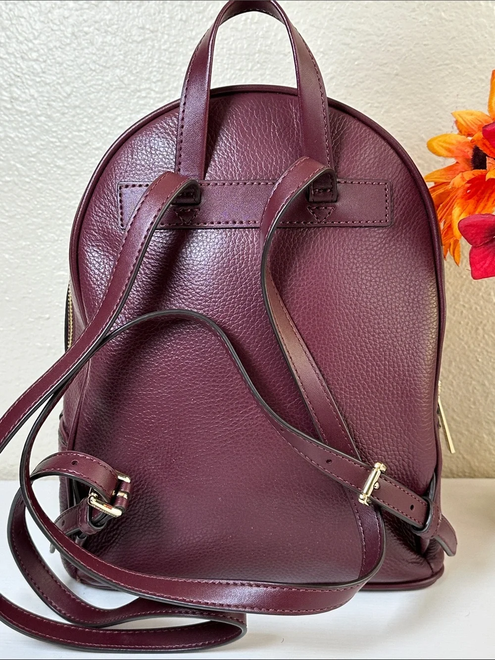 NWT Michael Kors Adina Merlot Leather MD Backpack with Gold Hardware - Picture 5 of 14